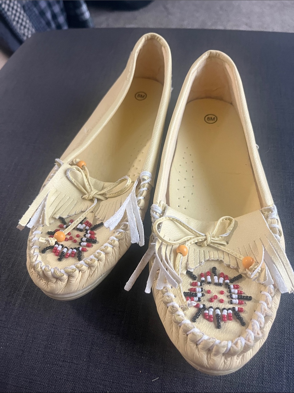 Women's Yellow Beaded Fringe Moccasin Flats